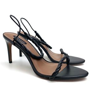 BCBGMAXAZRIA Sandals Black Leather Braided Taylor Stiletto Heels Grecian Size 10